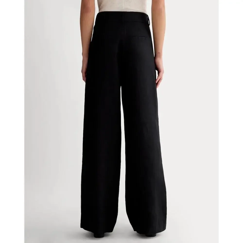NWT Everlane The Linen Way-High Wide-Leg Drape Pant In Black Size 14